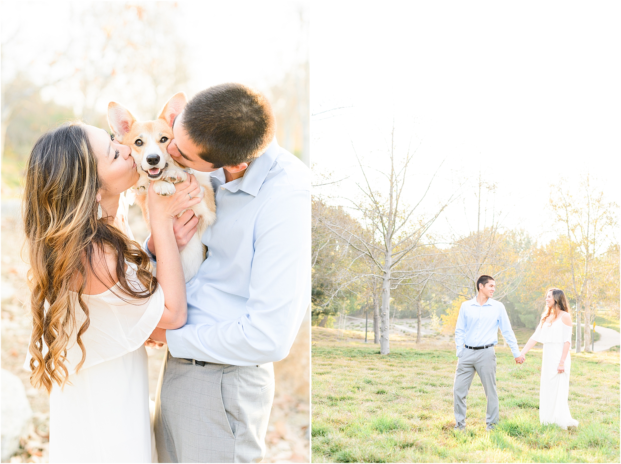 Sunset engagement session with a dog
