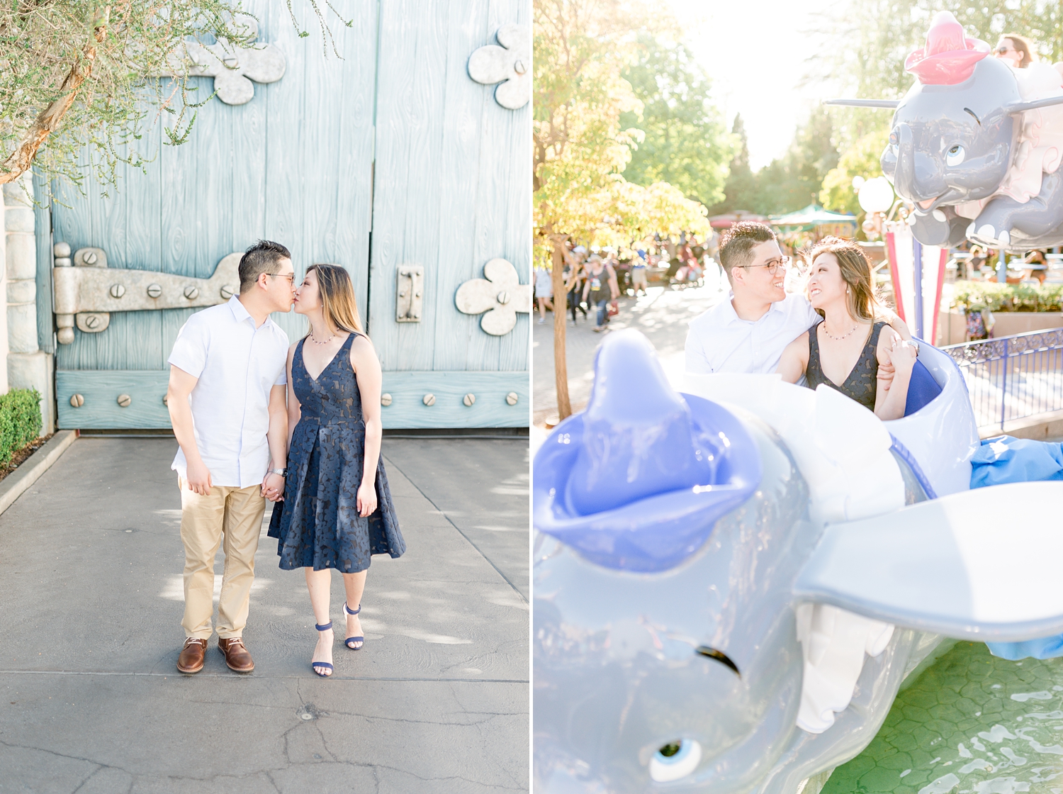 Engaged Couple take photos at Disneyland for engagement photos