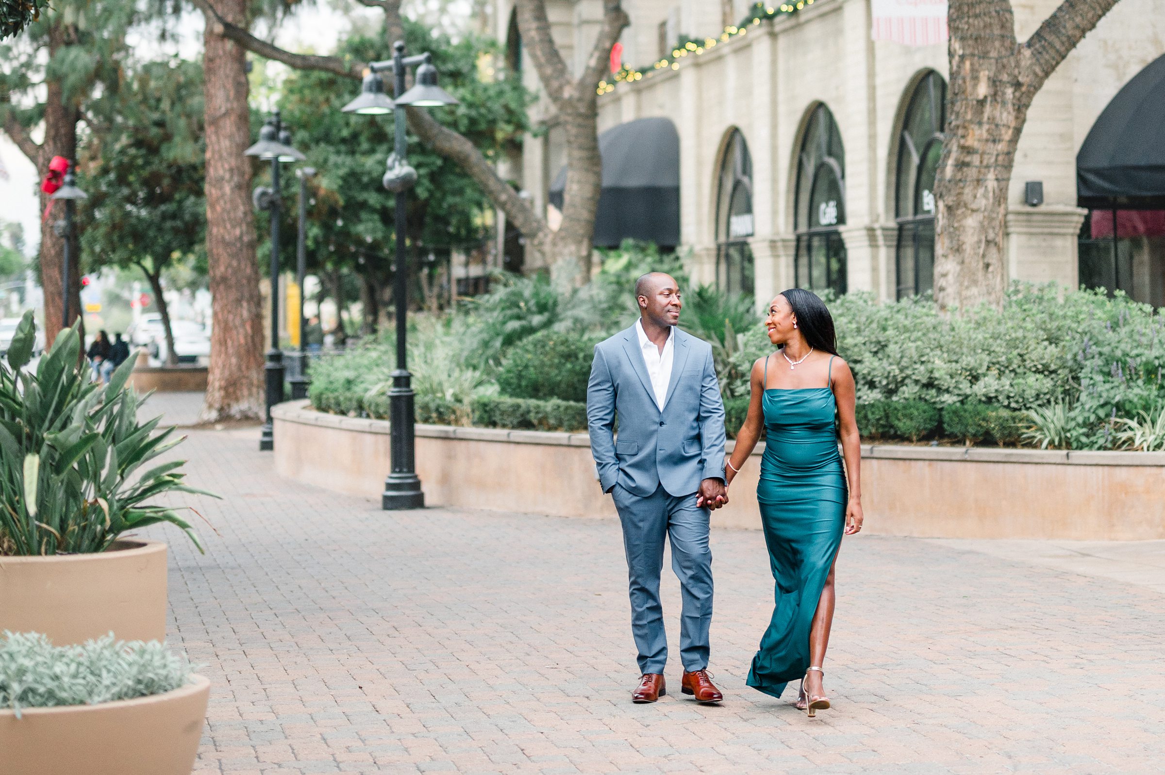 The Mission Inn Engagement Session | Black couple | Green dress