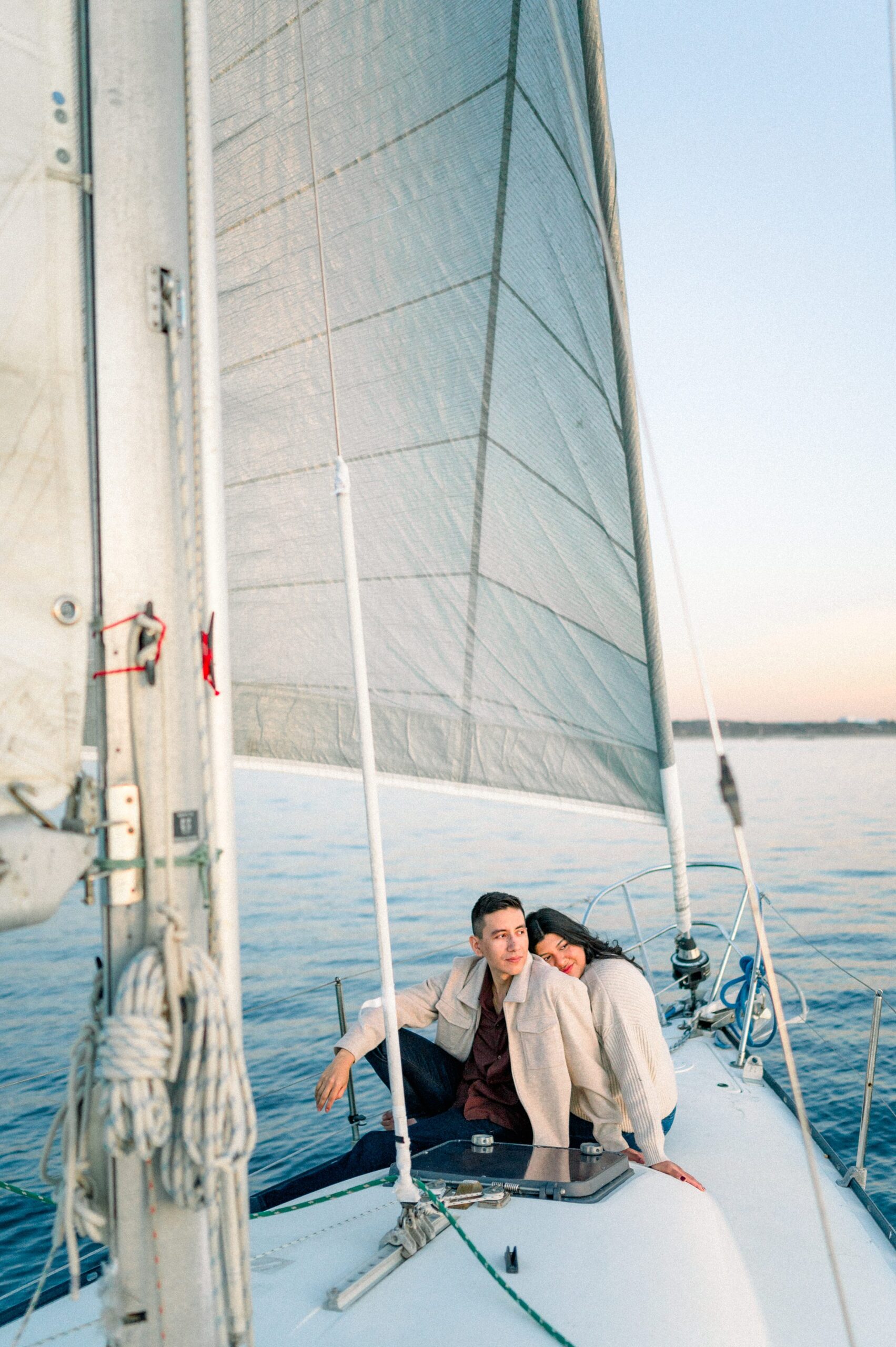 engagement photos on a sailboat