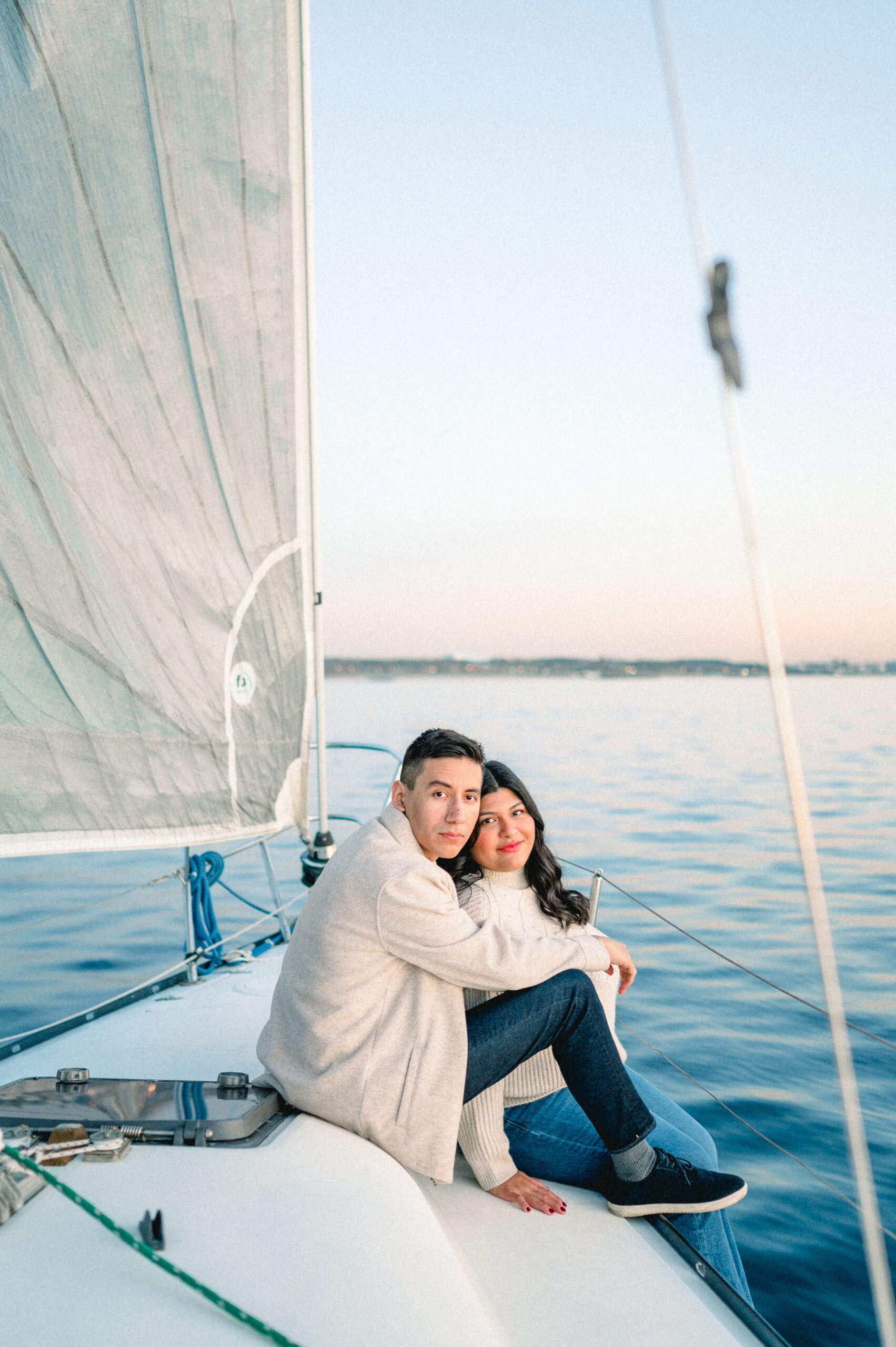 engagement photos on a sailboat