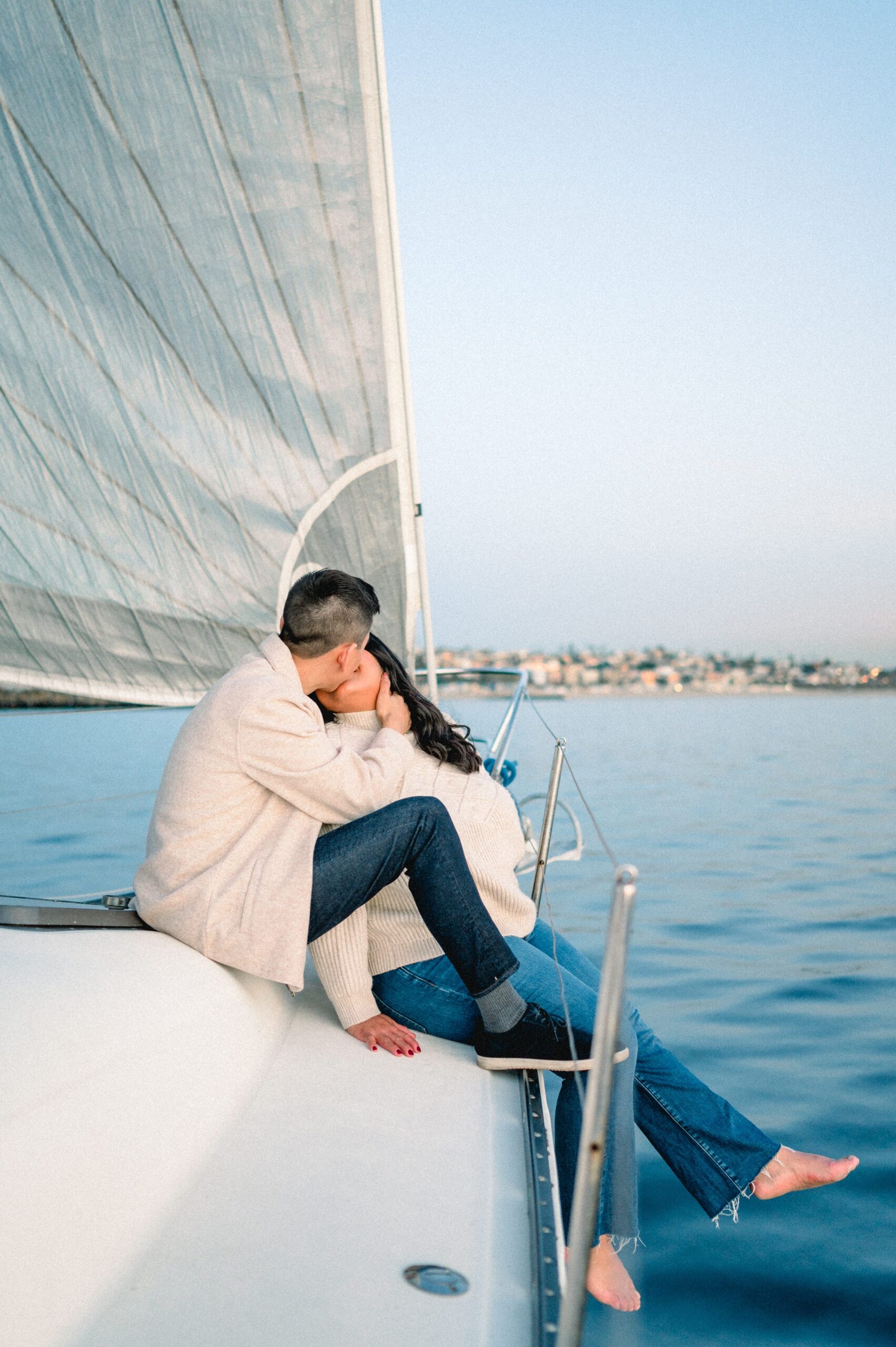 engagement photos on a sailboat
