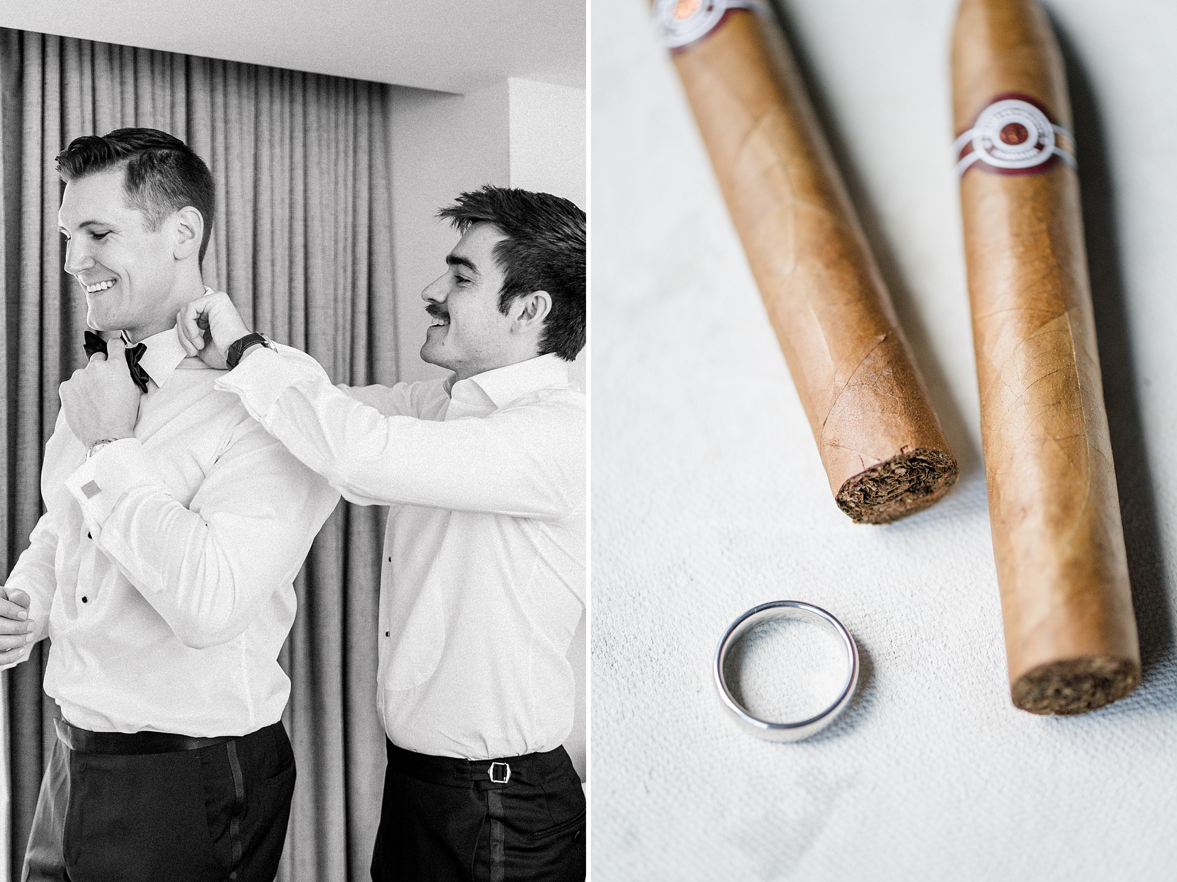 Groom getting ready, cigars 