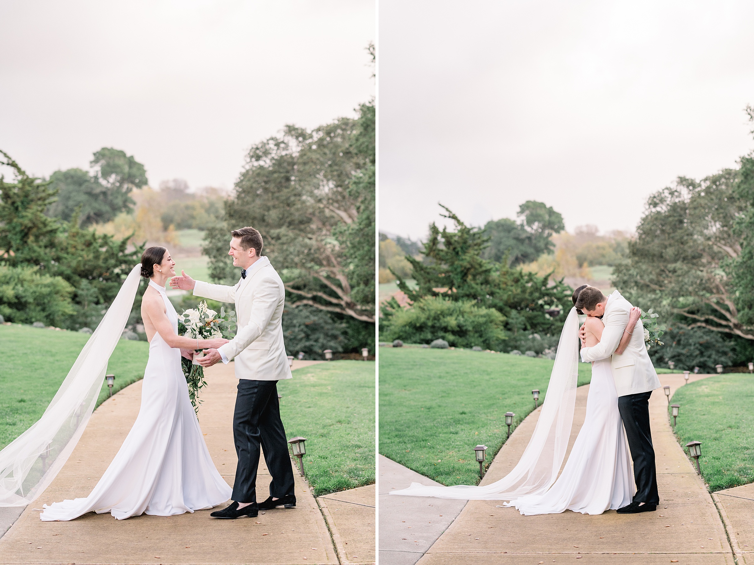 First look on a wedding day on a rainy day in Carmel by the sea | Wedding Photographer 