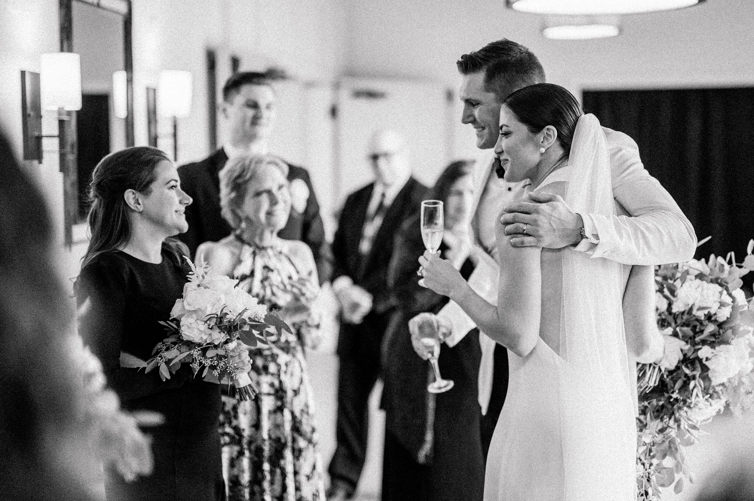elegant wedding reception | black and white | all white flowers 