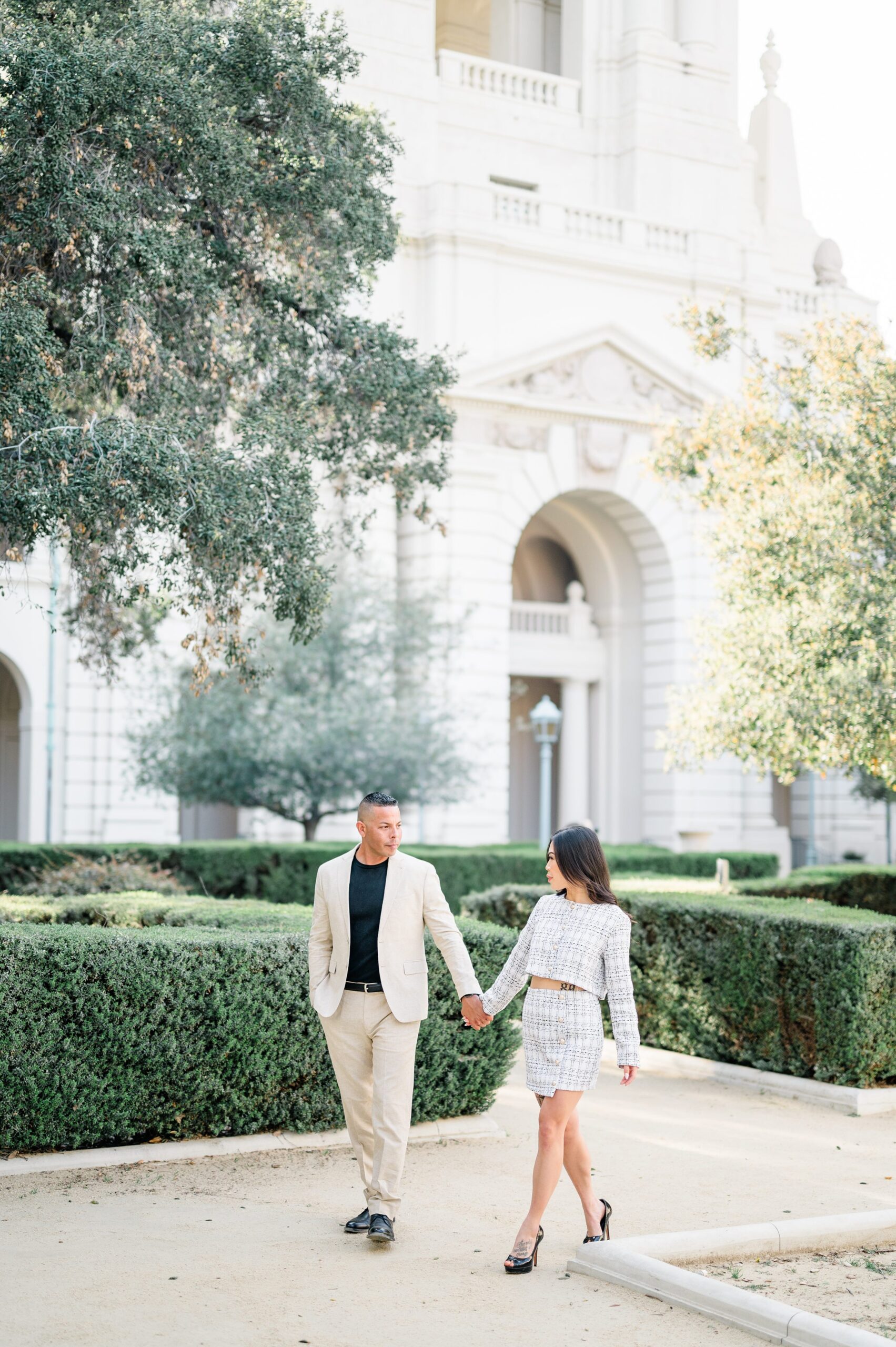 romantic engagement photos at Pasadena City Hall