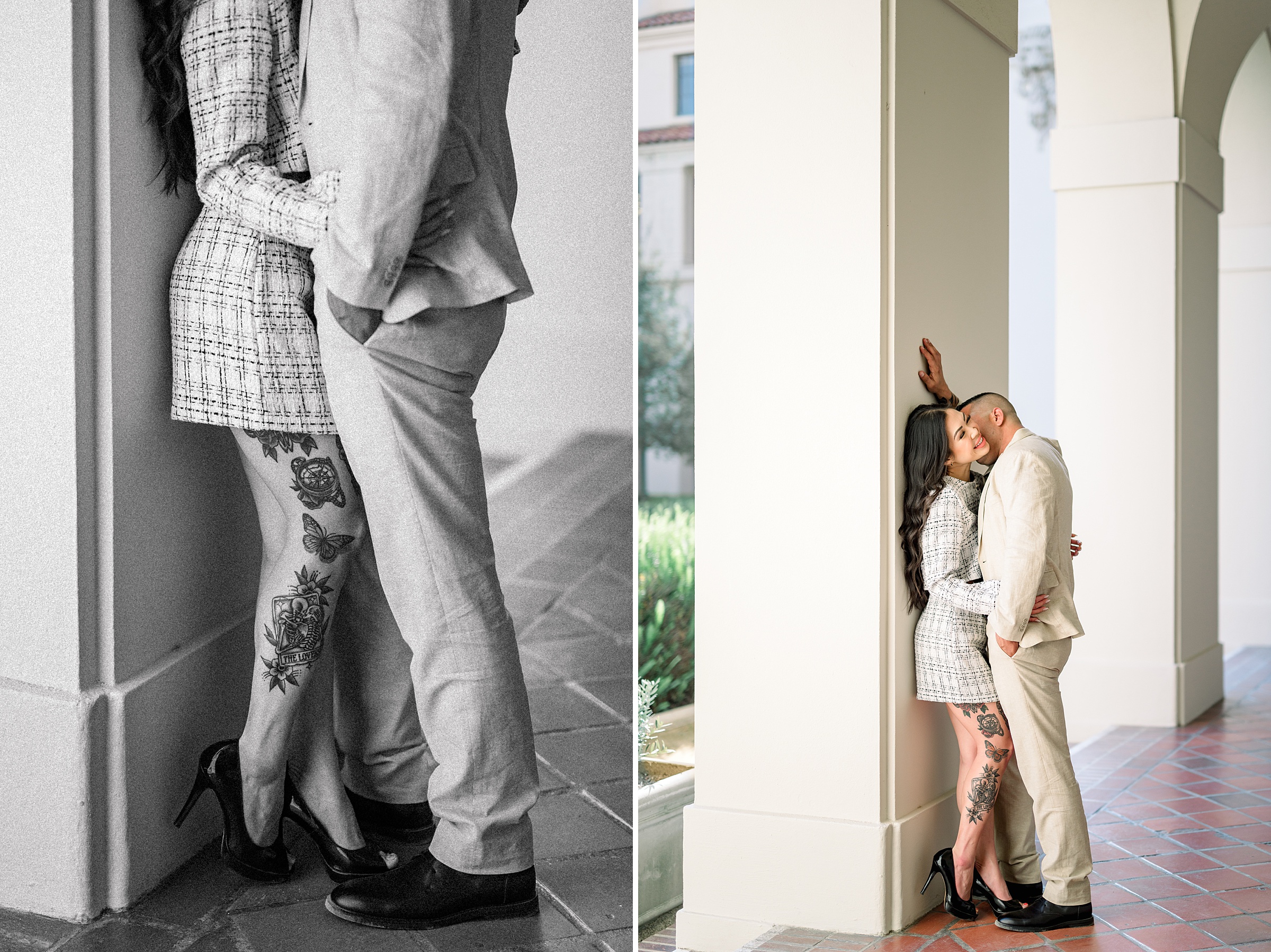romantic engagement photos at Pasadena City Hall