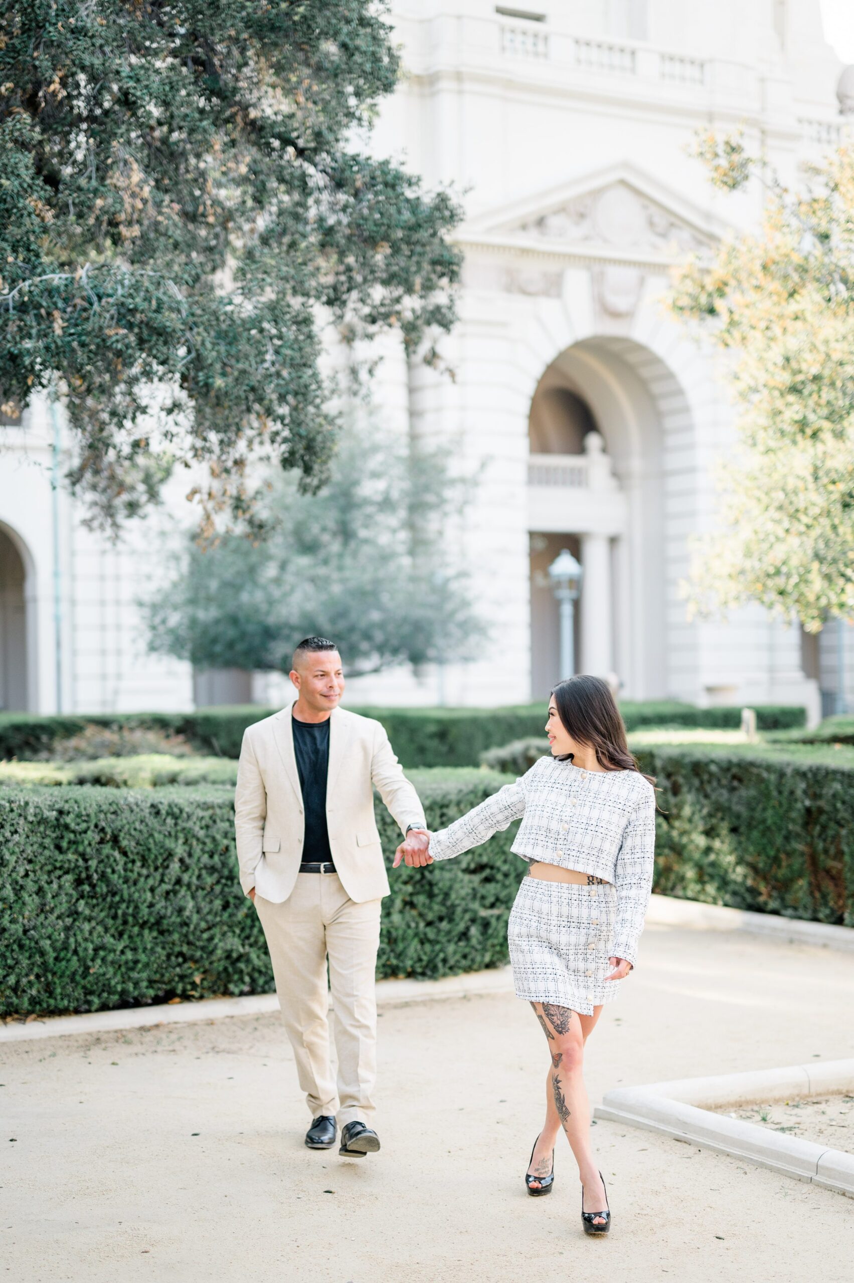 romantic engagement photos at Pasadena City Hall