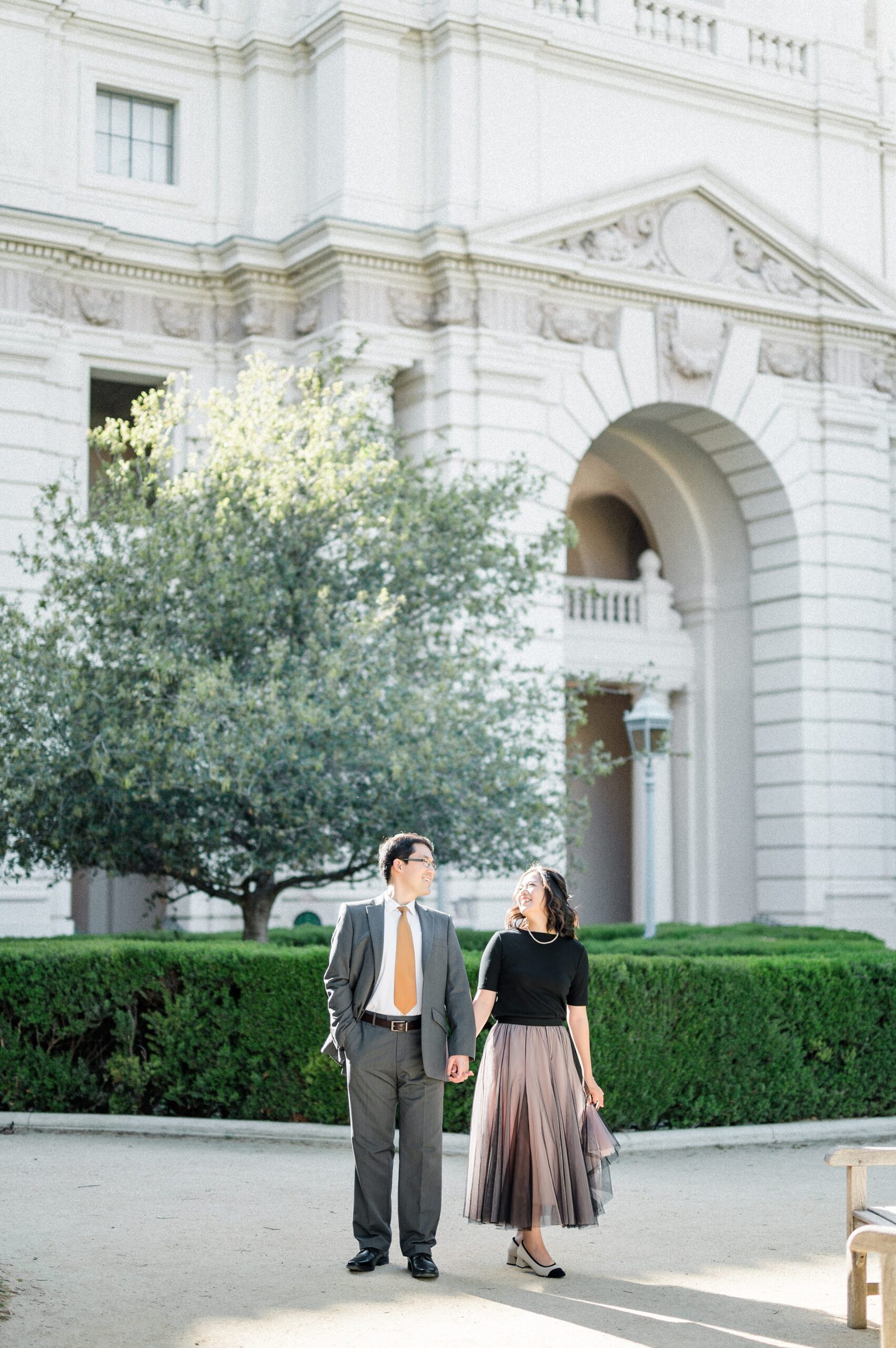 Pasadena City Hall Engagement Session | Grey suite | flowy skirt 