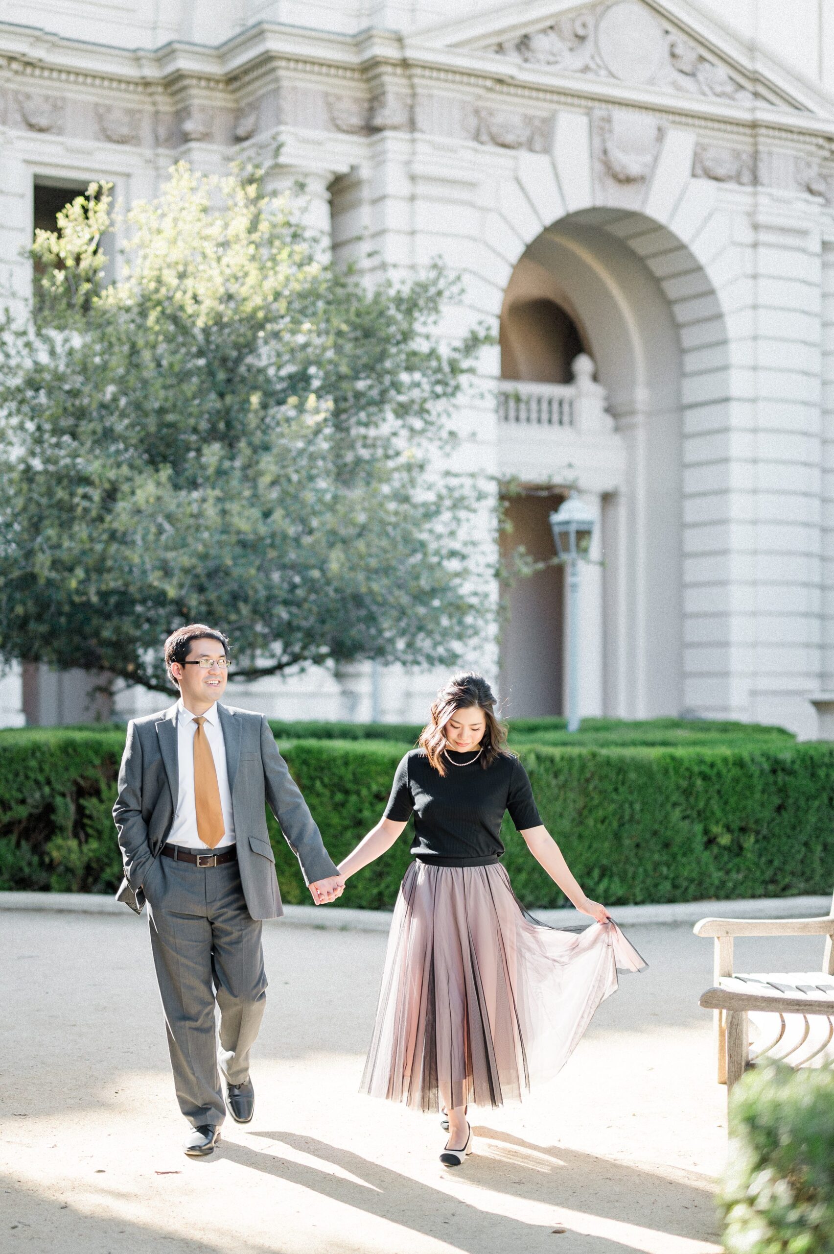 Pasadena City Hall Engagement Session | Grey suite | flowy skirt 